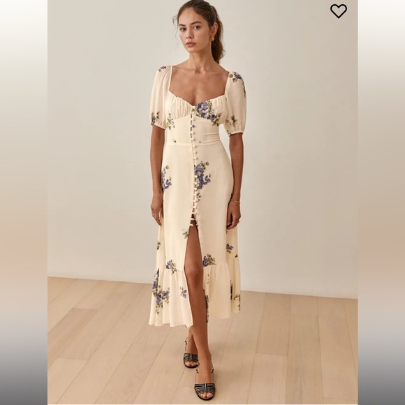 Reformation Charlee Floral Dress, Macadamia, 10 - Picture 2 of 9